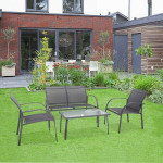 Steel Pipe 4-Piece Metal Patio Conversation Set with 2-seater Sofa, Si