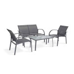 Steel Pipe 4-Piece Metal Patio Conversation Set with 2-seater Sofa, Si