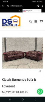Burgundy Sofa and Loveseat