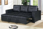 Leather Sofa Couch w/Pull-out Sleeper in Black