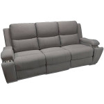 Reclining sofa, grey fabric,cup holders in arms, IN STOCK, COMFY