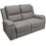 Reclining sofa, grey fabric,cup holders in arms, IN STOCK, COMFY