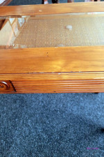1980`s Klaussner Co. Wooden Console Sofa Table with Rattan Detail and