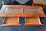 1980`s Klaussner Co. Wooden Console Sofa Table with Rattan Detail and