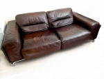 1990s Postmodern Roche Bobois Pebble Leather Sofa With Chrome Base