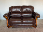 Beautiful Leather Couch Love Seat Dark Brown Wood Comfortable Sofa