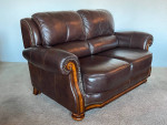 Beautiful Leather Couch Love Seat Dark Brown Wood Comfortable Sofa