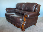 Beautiful Leather Couch Love Seat Dark Brown Wood Comfortable Sofa