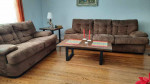 Brown fabric sofa and love seat