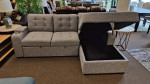New Sectional Sofa Chaise Sleeper with Storage Gray Fabric Firm Bed