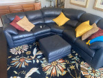 L-shape Genuine 100% leather sofa and ottoman (Navy blue color)