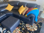 L-shape Genuine 100% leather sofa and ottoman (Navy blue color)