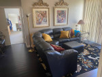 L-shape Genuine 100% leather sofa and ottoman (Navy blue color)