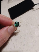Emerald ring 3.6 carat size 6 sterling silver band with cubic on the b