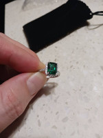 Emerald ring 3.6 carat size 6 sterling silver band with cubic on the b