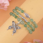 Set of 3 Green Aventurine Beaded Stretch Bracelets & Butterfly Charm