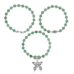 Set of 3 Green Aventurine Beaded Stretch Bracelets & Butterfly Charm