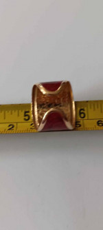 14k yellow Gold and red swirl enamel ring