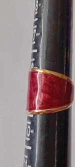 14k yellow Gold and red swirl enamel ring