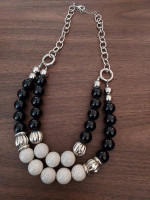 Necklace - Grey, Black, Silver Beads