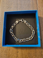 NEW STERLING SILVER FLAT MARINER NECKLACE AND BRACELET MADE IN ITALY
