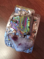 Handmade Cuff Bracelet with Peacock Copper, Ruby Fuschite, Lepidolite
