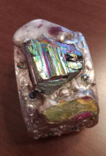 Handmade Cuff Bracelet with Peacock Copper, Ruby Fuschite, Lepidolite
