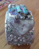Handmade Cuff Bracelet with Peacock Copper, Ruby Fuschite, Lepidolite