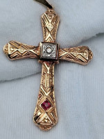 1750S DIAMOND/RUBY 18K ORNATE ROSE GOLD RARE