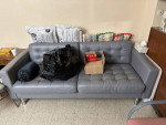 Gray Leather Mid-Century Sofa