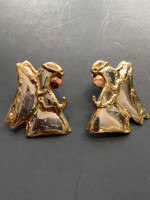 VTG Angel With Praying Hands Silver Copper Gold Earrings Pierced
