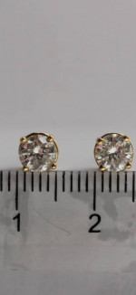 .80 ctw brilliant cut round diamond bezel earrings 18K yellow gold
