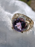 EXQUISITE Amethyst& diamond ring.Floral design 14k