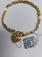 14K Yellow Gold Designer Rope & Heart Bracelet