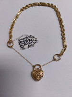14K Yellow Gold Designer Rope & Heart Bracelet