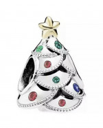 🎄 1 pc European Charm Christmas Tree Silver w/ multi-colored Crystals