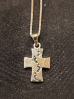 Sterling Silver Foot Print Cross Charm on 18 in. Box Chain