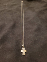 Sterling Silver Foot Print Cross Charm on 18 in. Box Chain