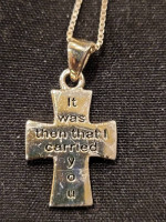 Sterling Silver Foot Print Cross Charm on 18 in. Box Chain
