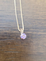 Estate 14k Amethyst Solitare Pendant on 16in 14k Fancy Flat Chain