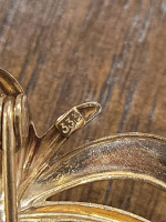 Mid Century 8 KT Yellow Gold 3 Stone Bow Brooch