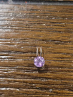 Small 10K White Gold Round Amethyst Solitaire Slide Pendant / Charm