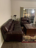 Leather Sofa, Recliner and Cocktail Table - Raymour and Flangian