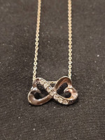 Sterling Silver Inifinite Hearts Slide Charm on 18in. Round Link Chain