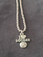 Estate Sterling Silver I LOVE SOCCER Charm on Heavy 15.5 in Ball Chain