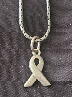 Estate Sterling Silver Cancer Ribbon Charm on 17 in. Snake Chain
