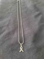 Estate Sterling Silver Cancer Ribbon Charm on 17 in. Snake Chain