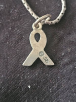 Estate Sterling Silver Cancer Ribbon Charm on 17 in. Snake Chain