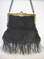 ROARING 20's Art Deco Black SUEDE FLAPPER PURSE