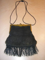 ROARING 20's Art Deco Black SUEDE FLAPPER PURSE